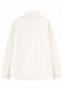 Cream-colored ami paris unisex overshirt con white long-sleeved button-up shirt with classic collar and cuffs