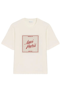 Ami Paris women’s cream cotton t-shirt with a red-framed patch reading ami paris since 2011 on front