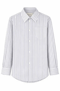 Ami Paris women’s cotton shirt with crisp white and navy blue vertical stripes and classic collar long sleeves