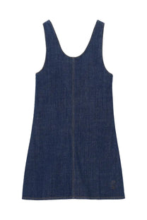 Ami Paris women’s navy blue denim mini dress back view with sleeveless design and visible center seam stitching