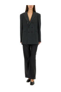 Ami Paris women’s black double-breasted blazer with six buttons structured shoulders and matte finish