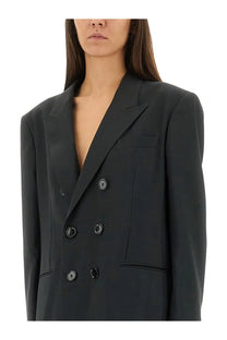 Ami Paris women’s black double-breasted blazer with structured shoulders and contrasting black buttons