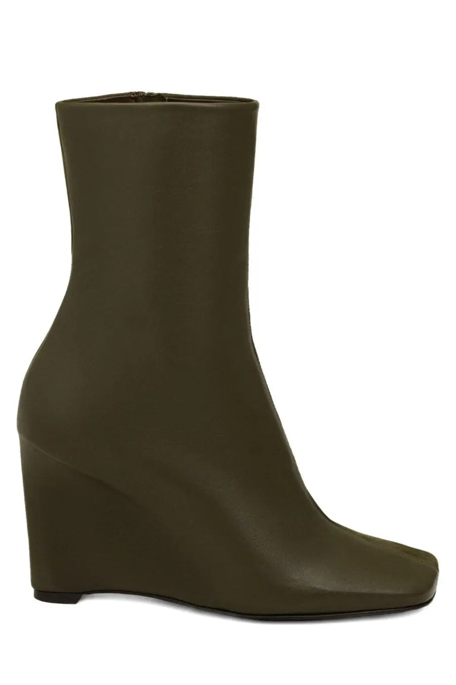 Ami Paris women’s olive green leather wedge boot with a sleek minimalist design and square toe