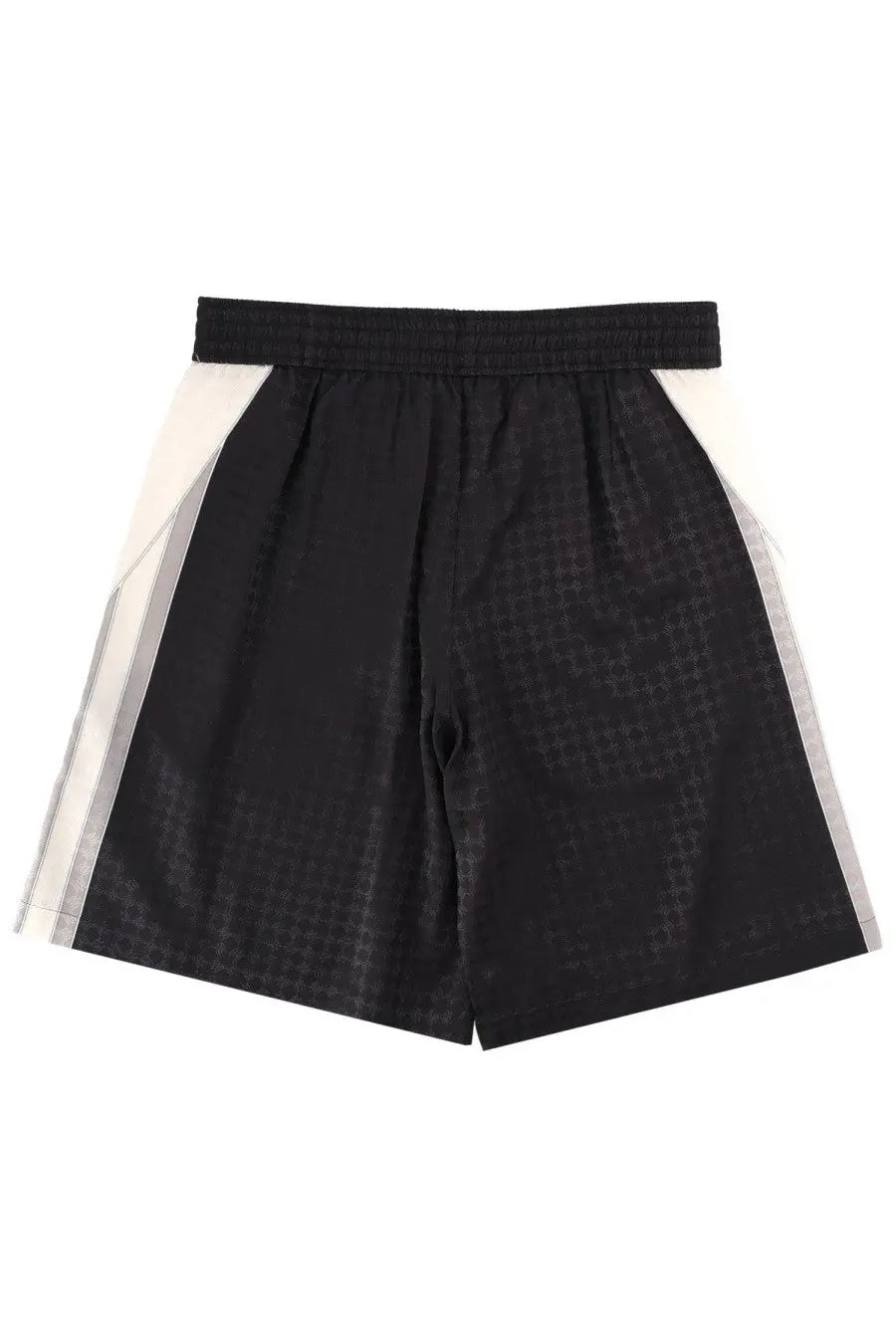 Amiri men’s ma quad panel black shorts with subtle textured pattern and contrasting white side panels