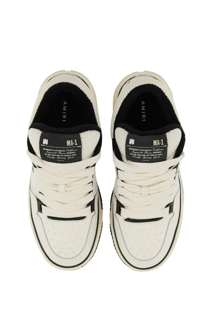 Amiri men’s sneaker ma white with white and black perforated uppers contrasting laces and chunky rubber sole