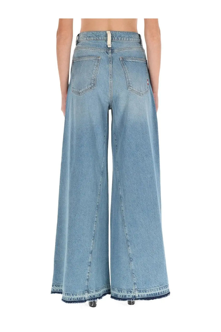 Light-wash denim wide-leg trousers with high waist and frayed hems from Amish Supplies women’s Colette rinse jeans blue collection