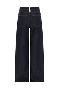 Amish Supplies women’s jeans Linda Blue dark indigo wide-leg denim trousers with contrasting stitching and white waistband tag