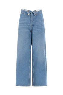Amish supplies women’s light-wash denim wide-leg jeans with button fly and classic stitching in blue