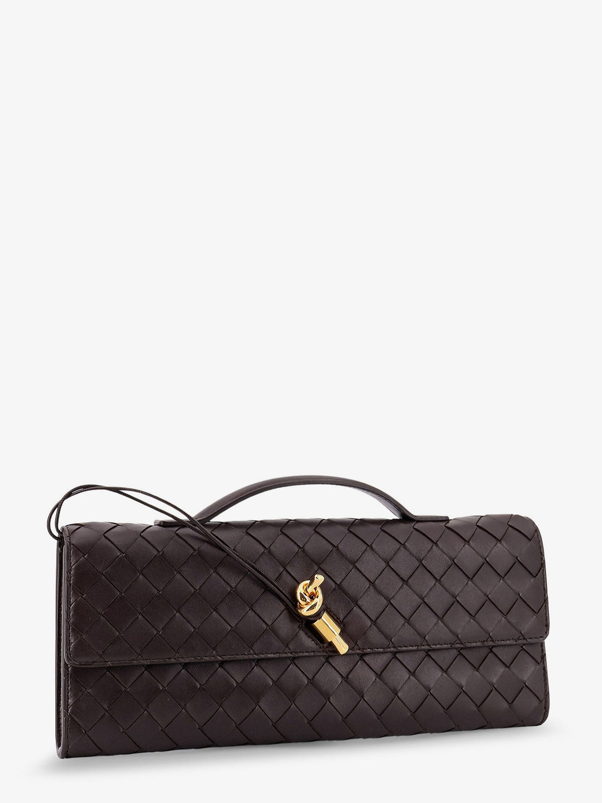 Bottega Veneta Women's Andiamo Leather Clutch Brown, view 3