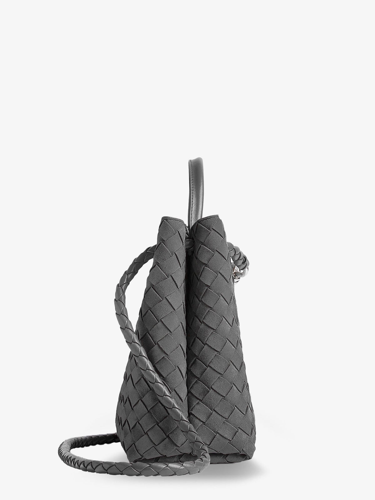 Bottega Veneta Women's Andiamo Medium Suede Handbag Grey, view 3