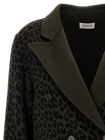 Parosh Animal Print Double Breasted Blazer Green