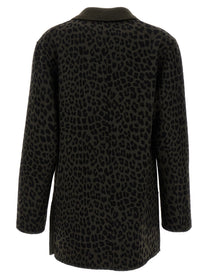 Parosh Animal Print Double Breasted Blazer Green