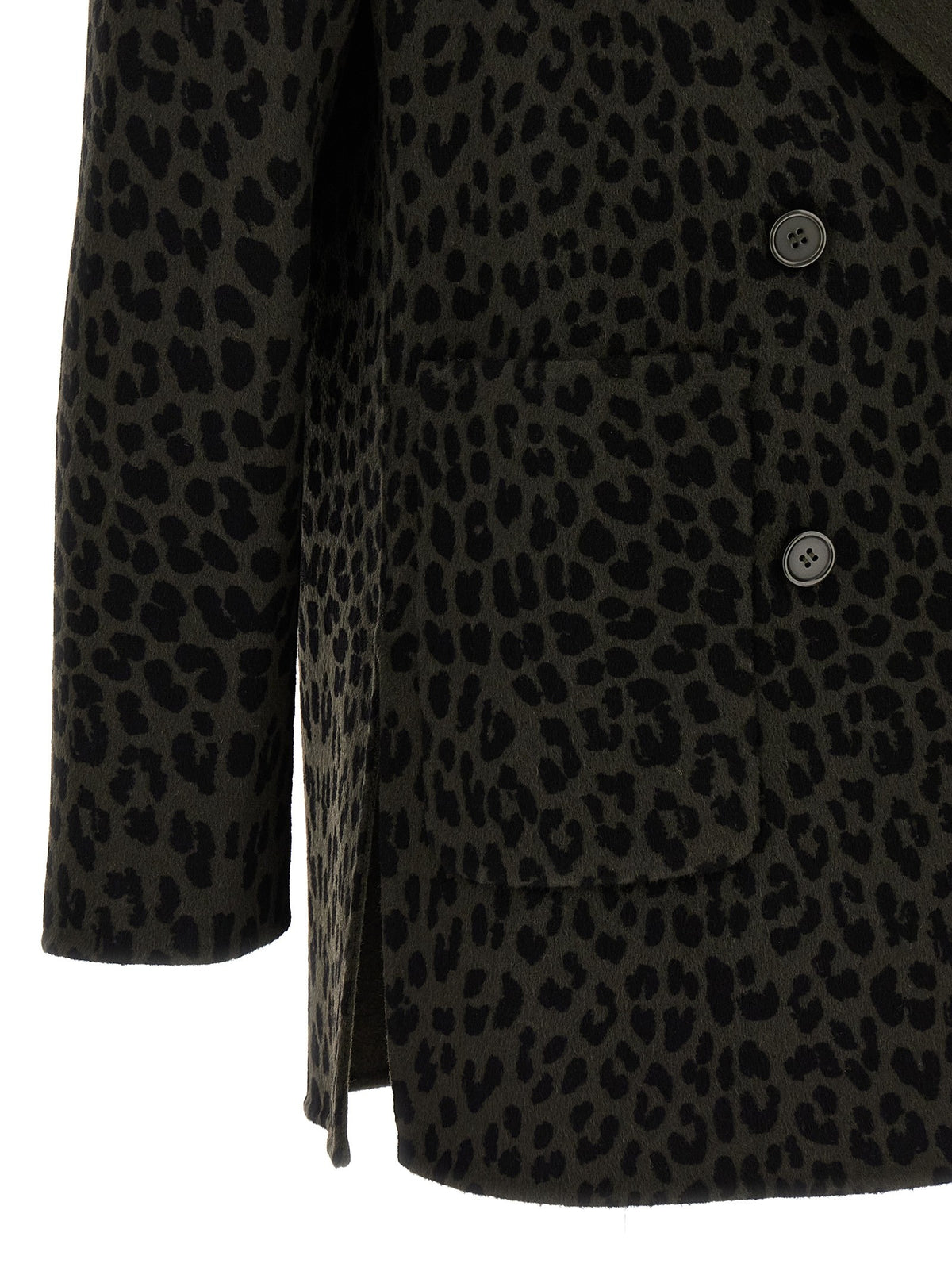 Parosh Animal Print Double Breasted Blazer Green