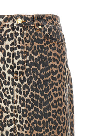 Ganni Animal Print Long Skirt Brown
