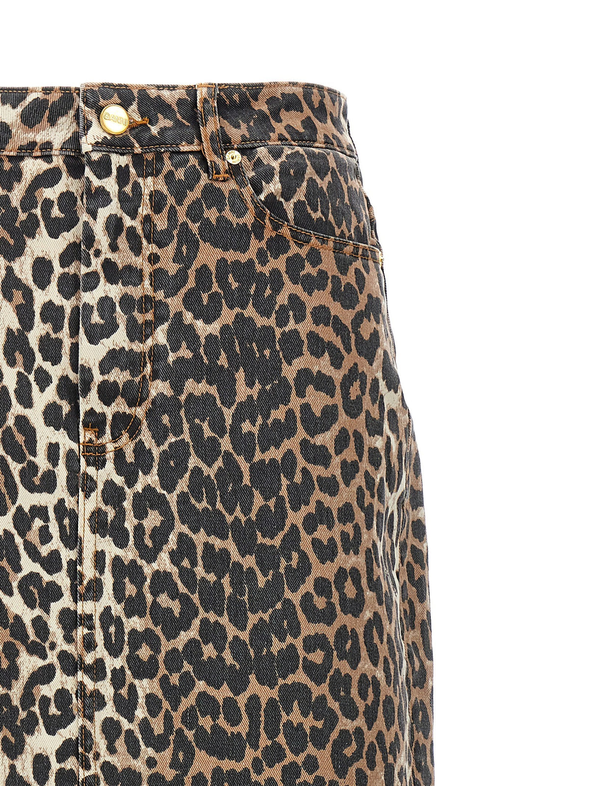 Ganni Animal Print Long Skirt Brown, view 3