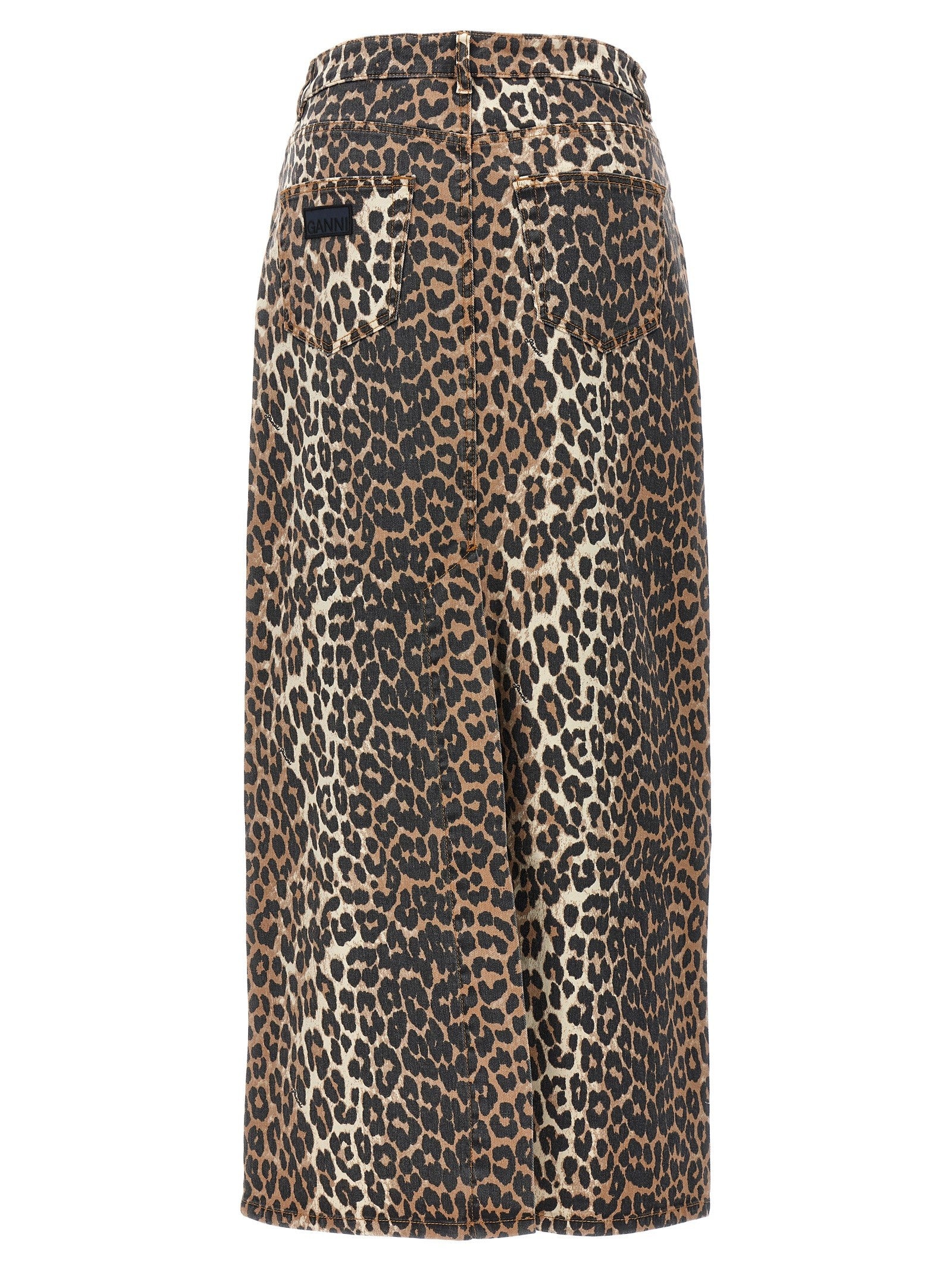 Ganni Animal Print Long Skirt Brown