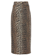 Ganni Animal Print Long Skirt Brown