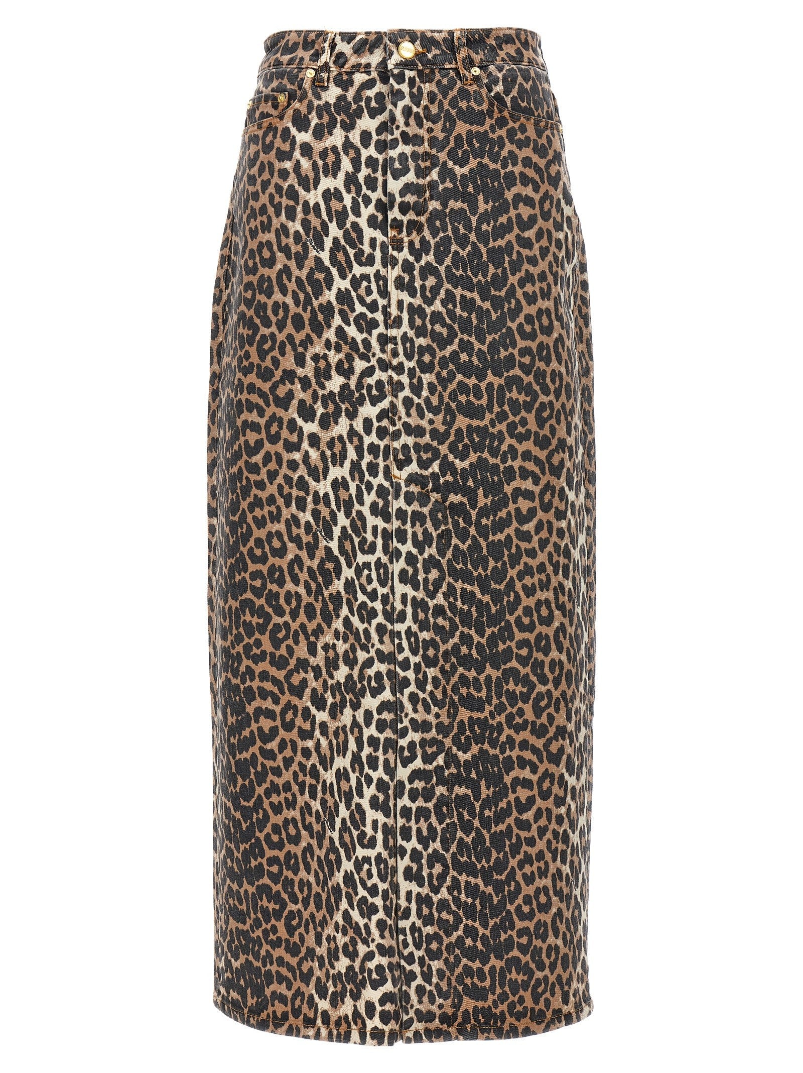 Ganni Animal Print Long Skirt Brown
