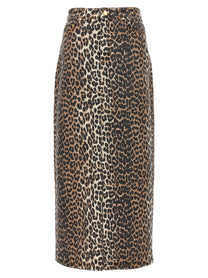 Ganni Animal Print Long Skirt Brown