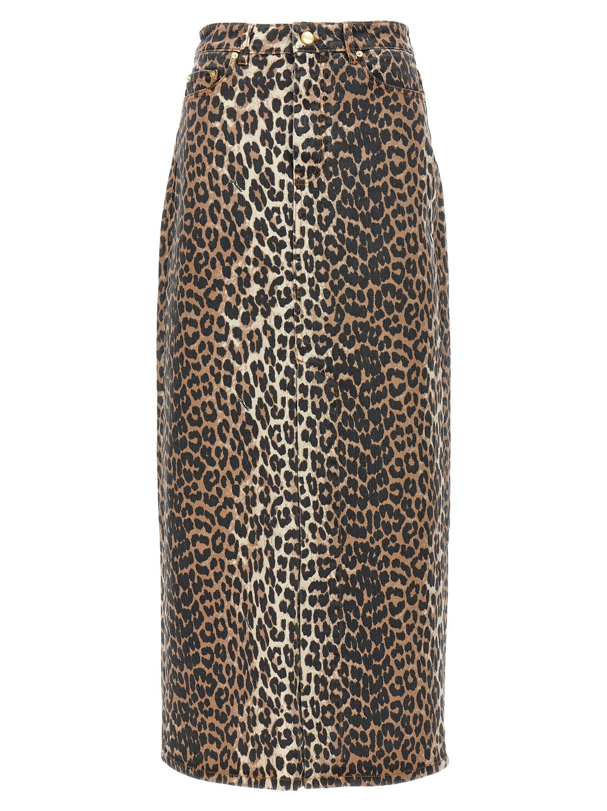 Ganni Animal Print Long Skirt Brown