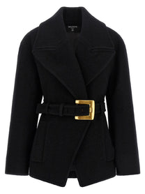 Balmain Anthem Belted Caban Black
