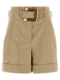 Balmain Anthem Buckle Shorts Beige