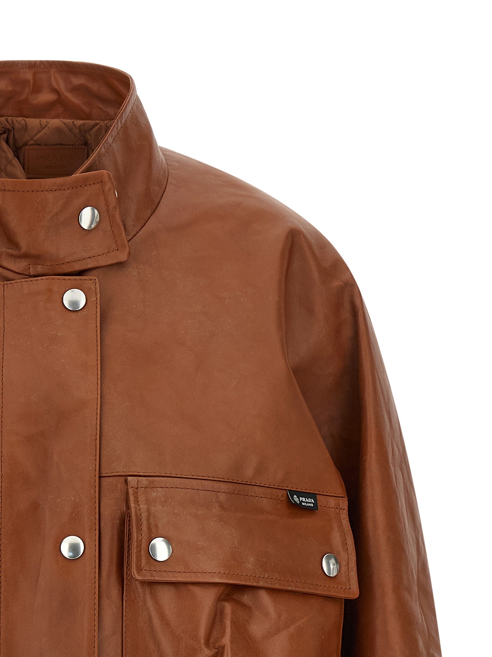 PRADA Antiqued Leather Caban Brown