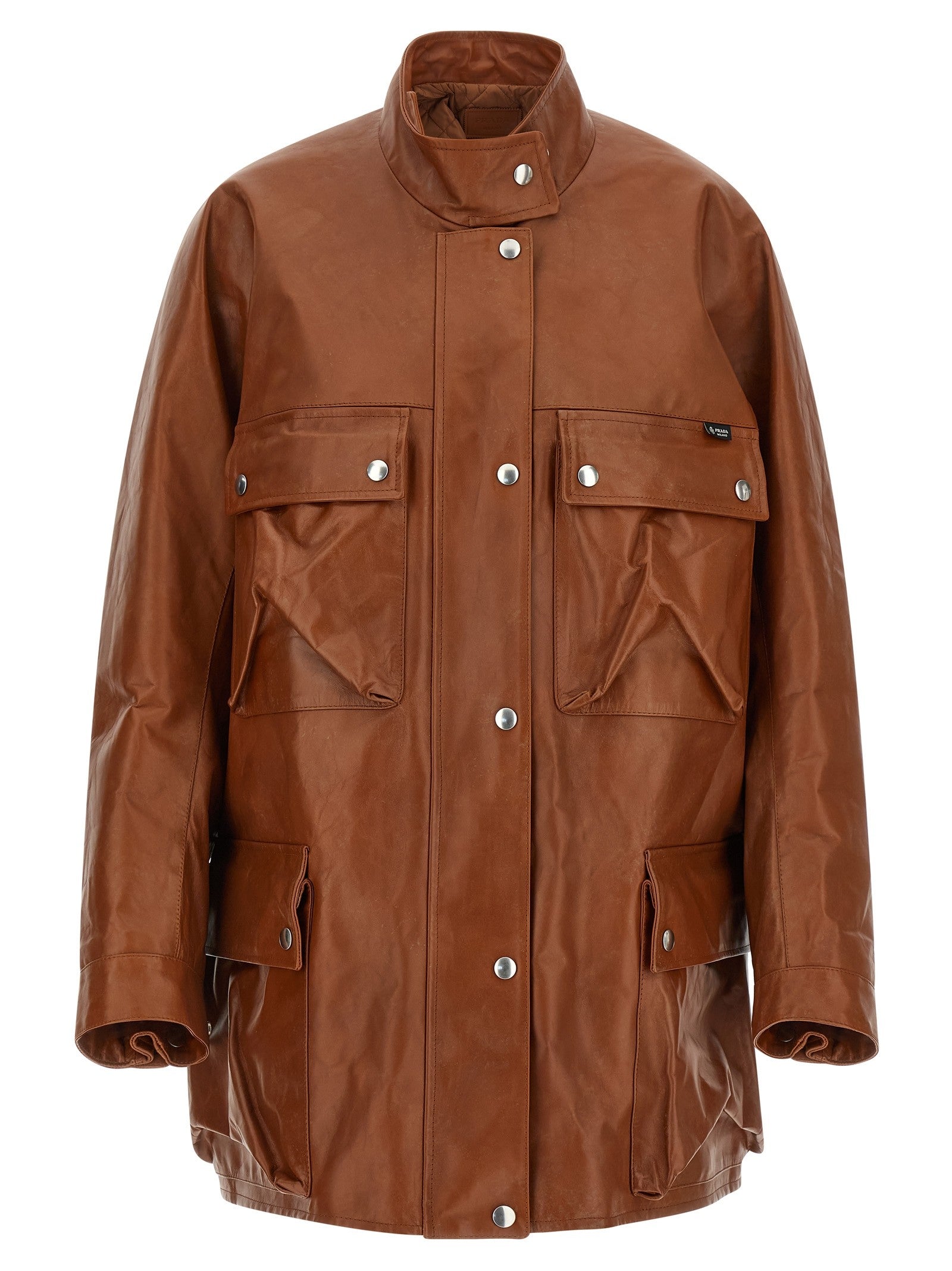 PRADA Antiqued Leather Caban Brown