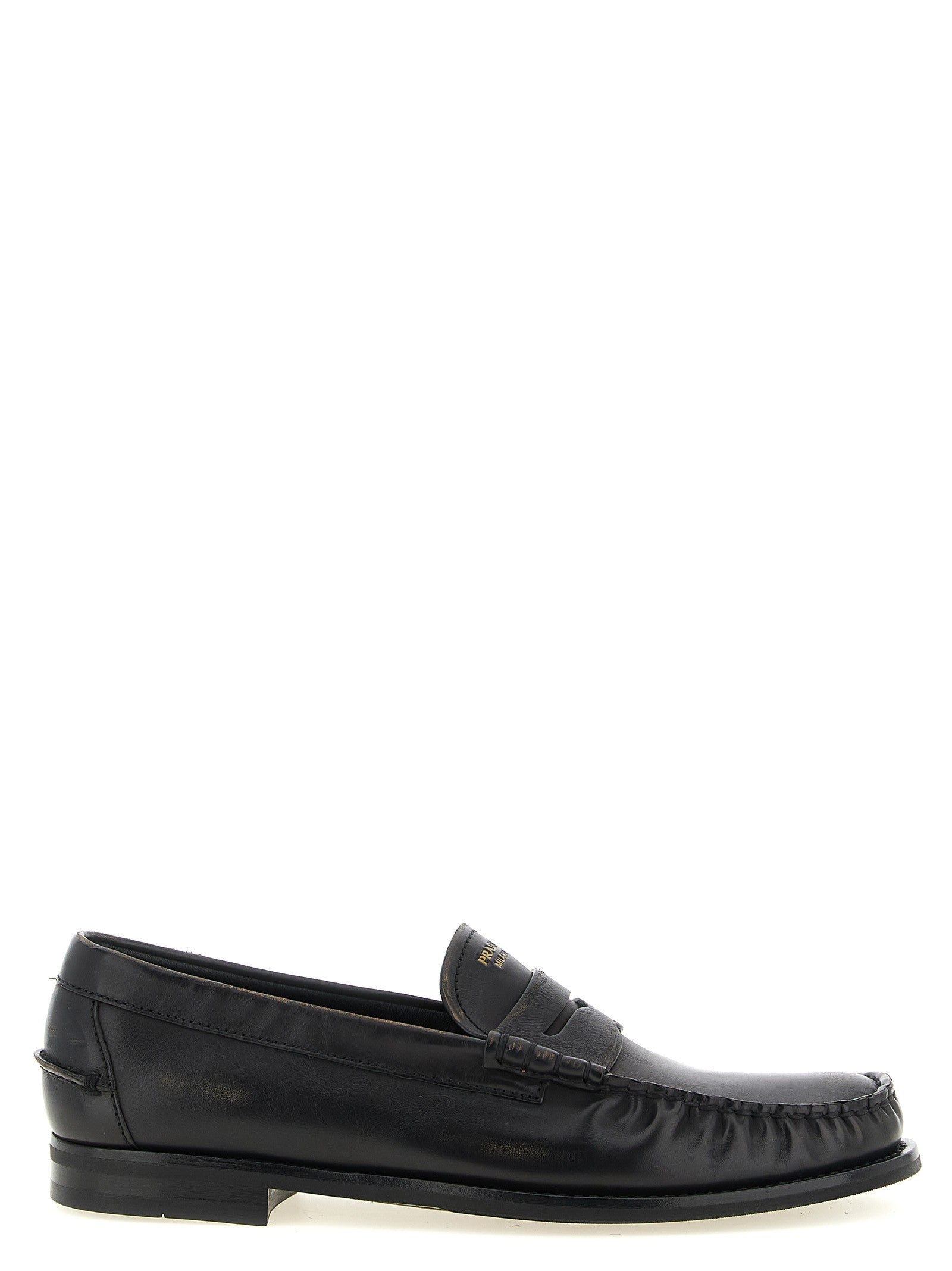 PRADA Antiqued Leather Loafers Black