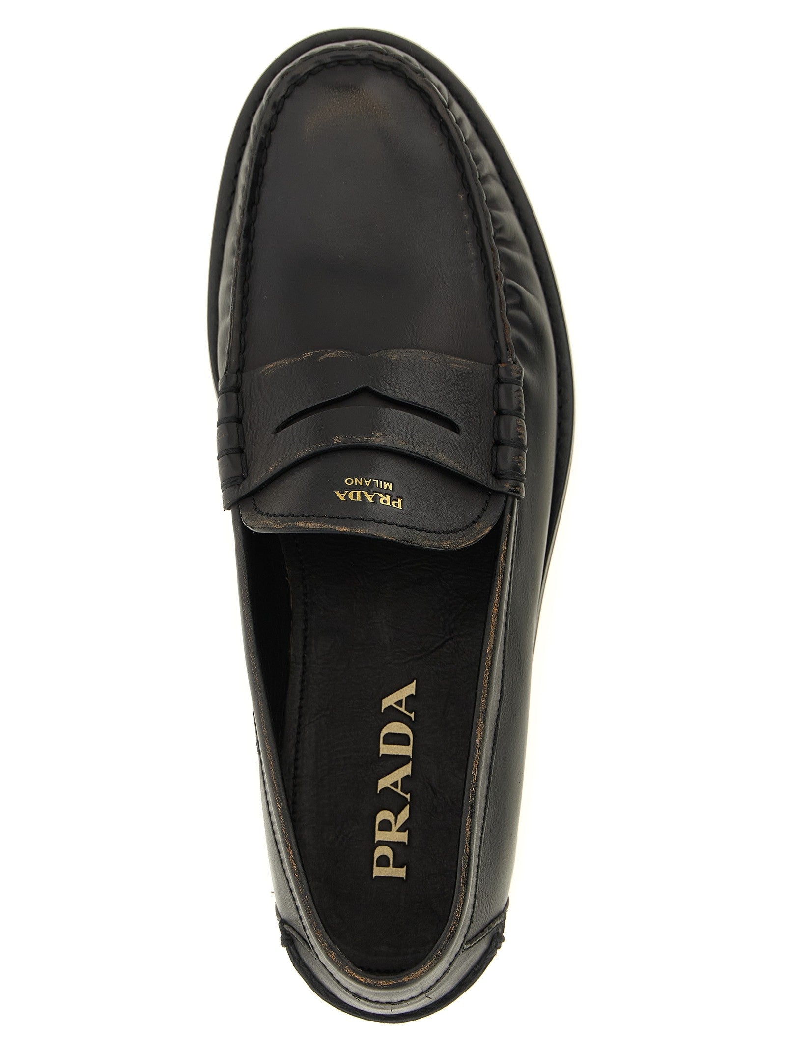 PRADA Antiqued Leather Loafers Black