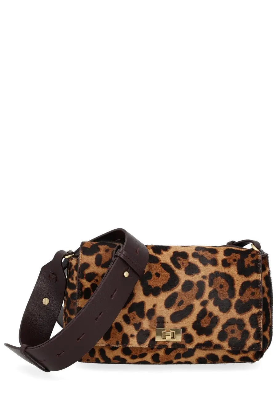 Anya Hindmarch women’s leopard-print crossbody bag with brown leather strap and gold-tone hardware Mortimer pattern