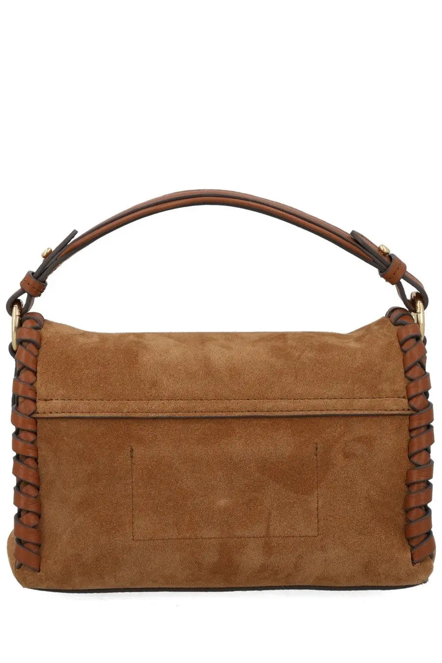 Anya Hindmarch women’s borsa Mortimer whipstitch brown tan suede handbag with braided leather trim and top handle