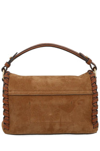Anya Hindmarch women’s borsa Mortimer whipstitch brown tan suede handbag with braided leather trim and top handle