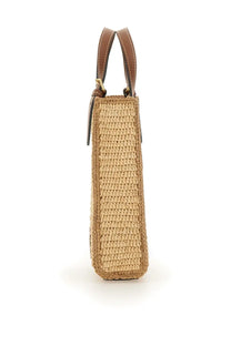 Anya Hindmarch women’s borsa tote eyes beige beige woven straw bag with brown leather handles and gold-tone hardware