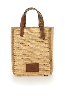Anya hindmarch women’s borsa tote eyes beige beige woven straw tote bag with brown leather handles and brand patch