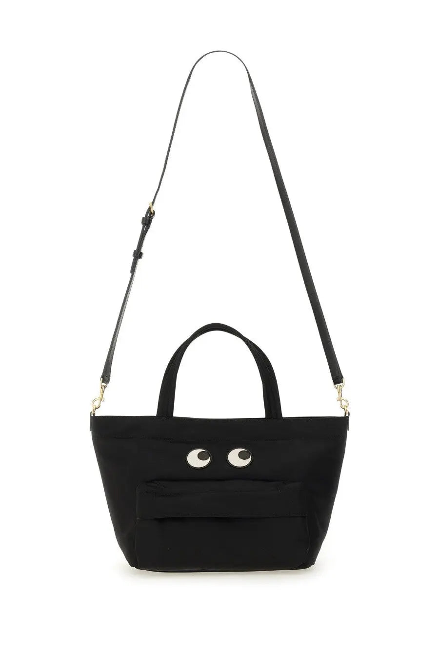 Anya hindmarch women’s borsa tote eyes mini black canvas tote bag with playful white embroidered eyes and adjustable strap