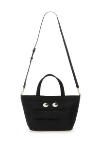 Anya hindmarch women’s borsa tote eyes mini black canvas tote bag with playful white embroidered eyes and adjustable strap