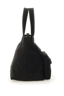 Anya Hindmarch women’s borsa tote eyes mini black nylon tote bag with dual top handles and a side pocket