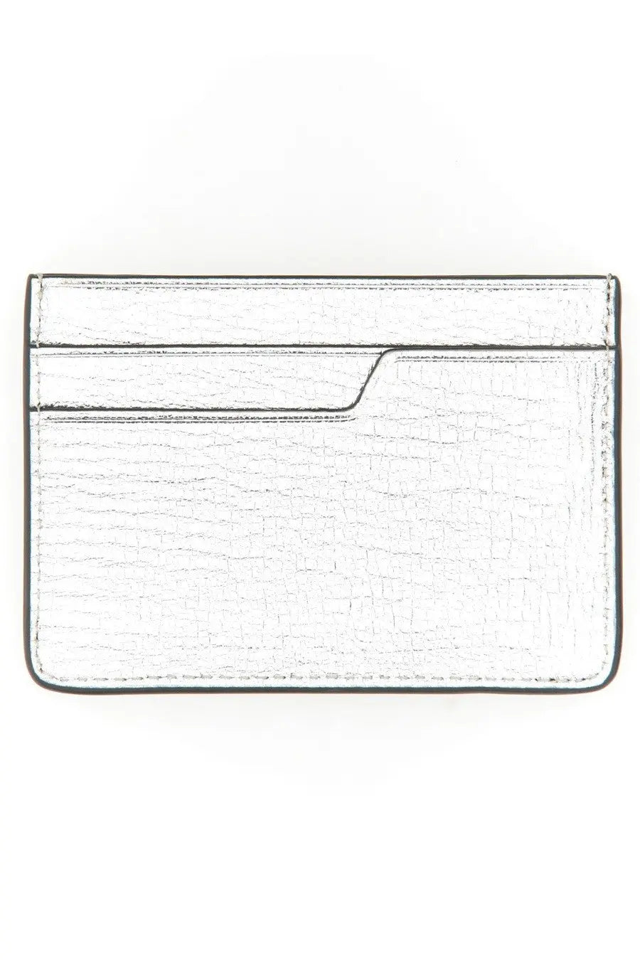 Anya hindmarch women’s portacarte eyes silver crocodile-embossed card holder with black stitched edges