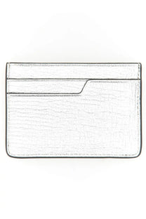 Anya hindmarch women’s portacarte eyes silver crocodile-embossed card holder with black stitched edges