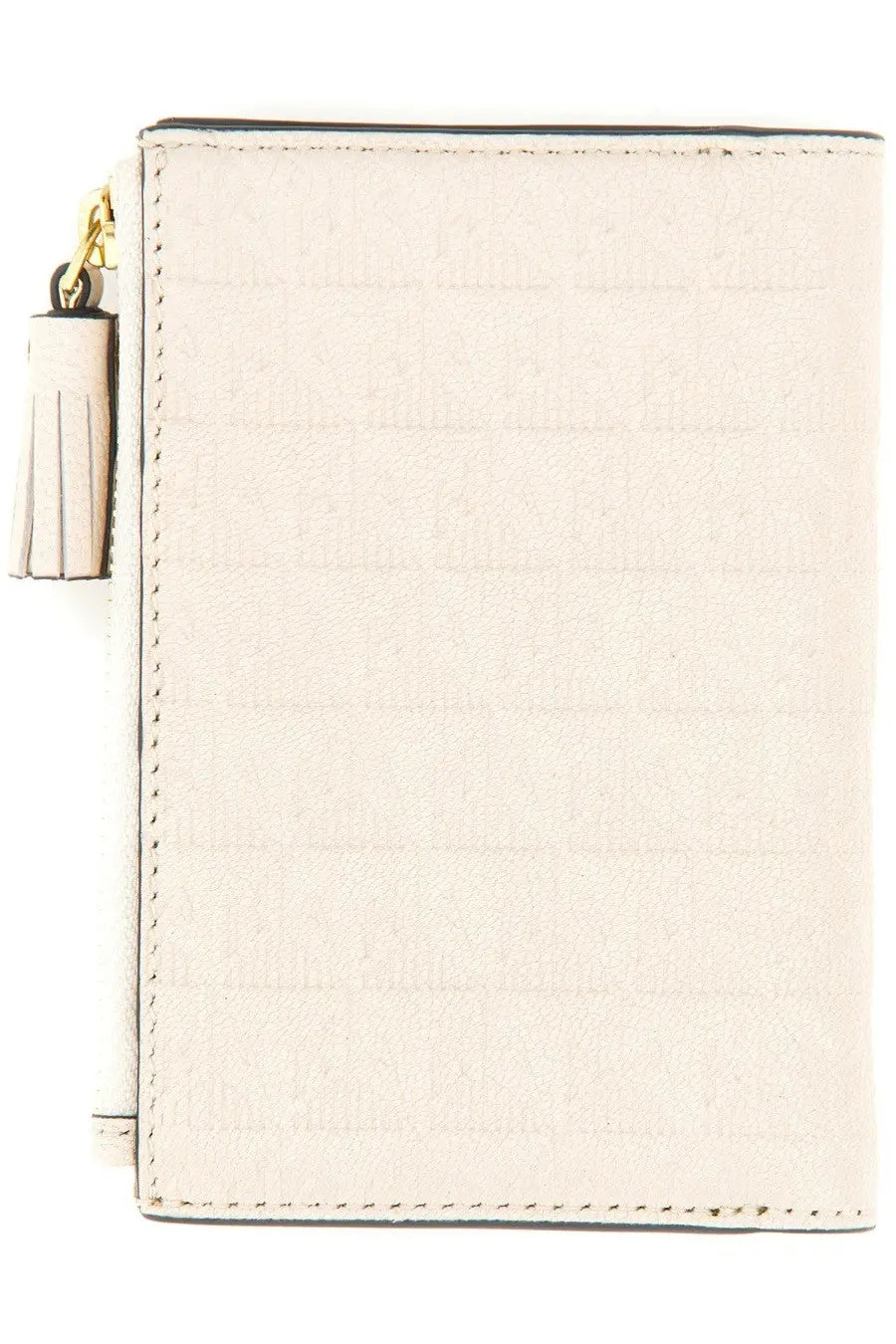 Anya Hindmarch women’s portafoglio cornflakes white cream leather journal with gold zipper and matching tassel