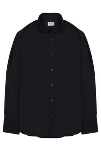 Archivium be updated men’s black button-down shirt in tessuto tecnico with crisp collar and subtle silver buttons