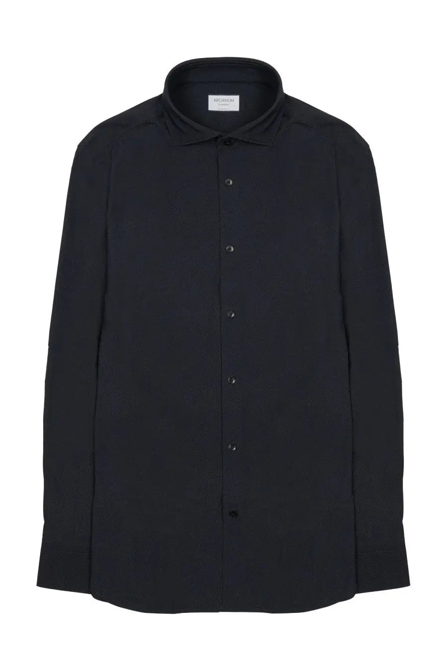 Archivium be updated men’s camicia blue technical fabric shirt with crisp collar silver-toned buttons and subtle sheen