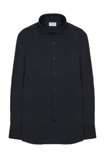 Archivium be updated men’s camicia blue technical fabric shirt with crisp collar silver-toned buttons and subtle sheen