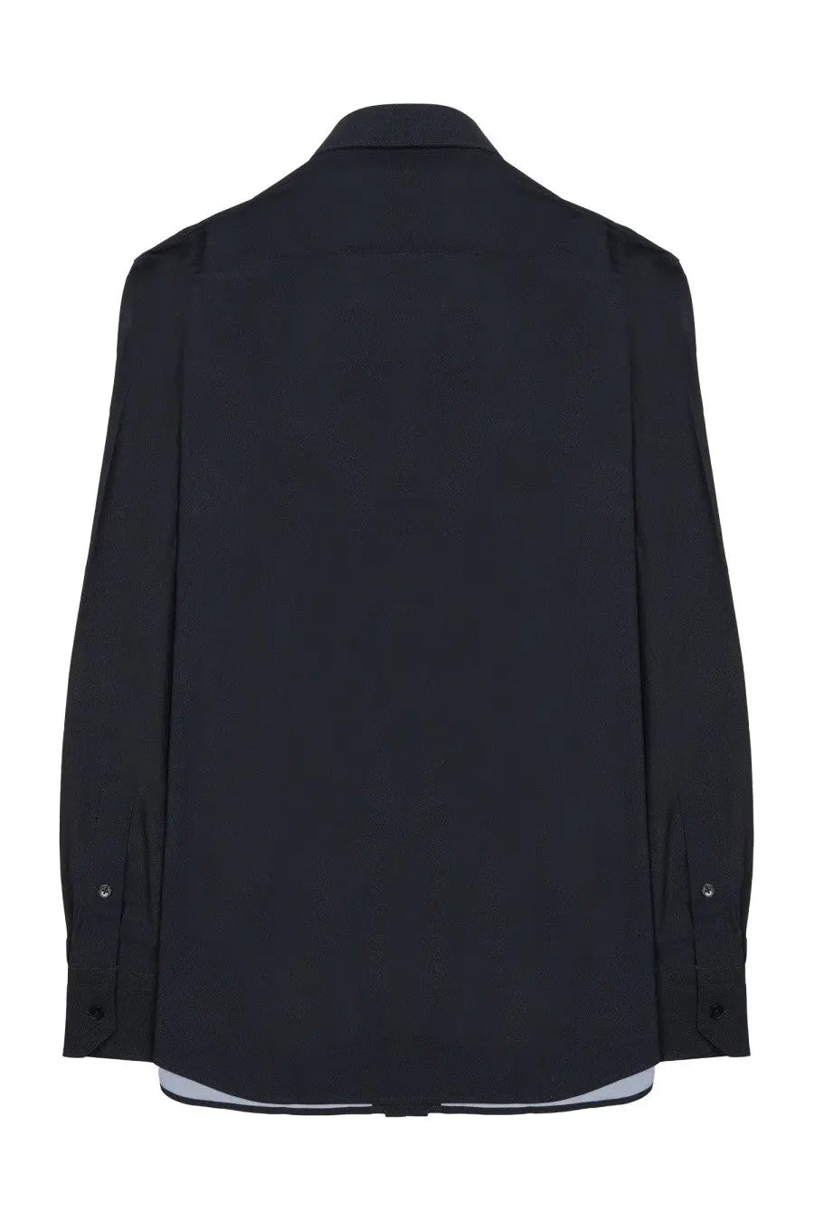 Black tailored men’s dress shirt archivium be updated with crisp collar and subtle contrast stitching in technical fabric