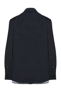 Black tailored men’s dress shirt archivium be updated with crisp collar and subtle contrast stitching in technical fabric