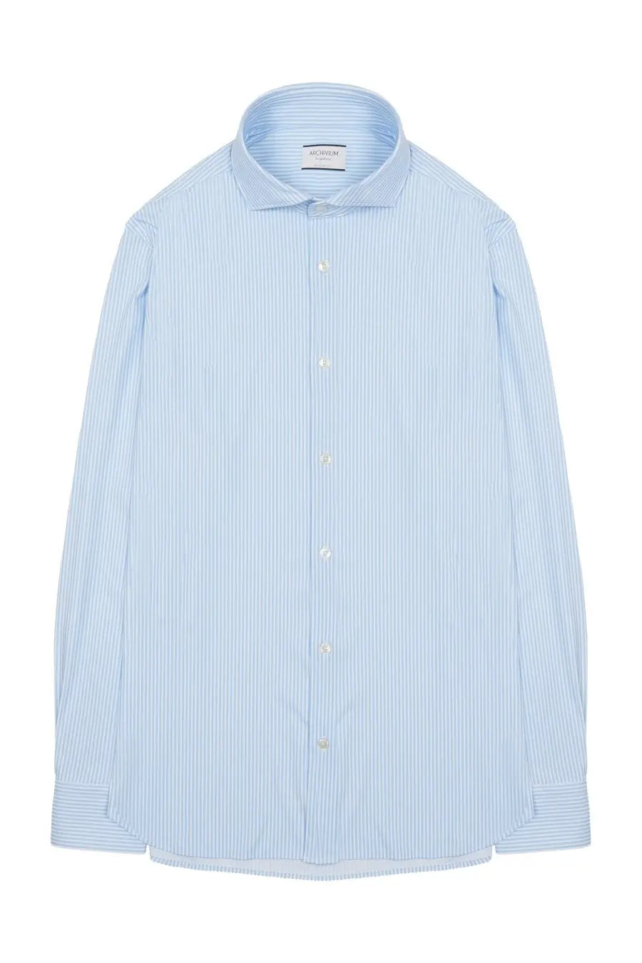 Archivium be updated men’s camicia light blue and white striped dress shirt in technical fabric with classic collar and button front