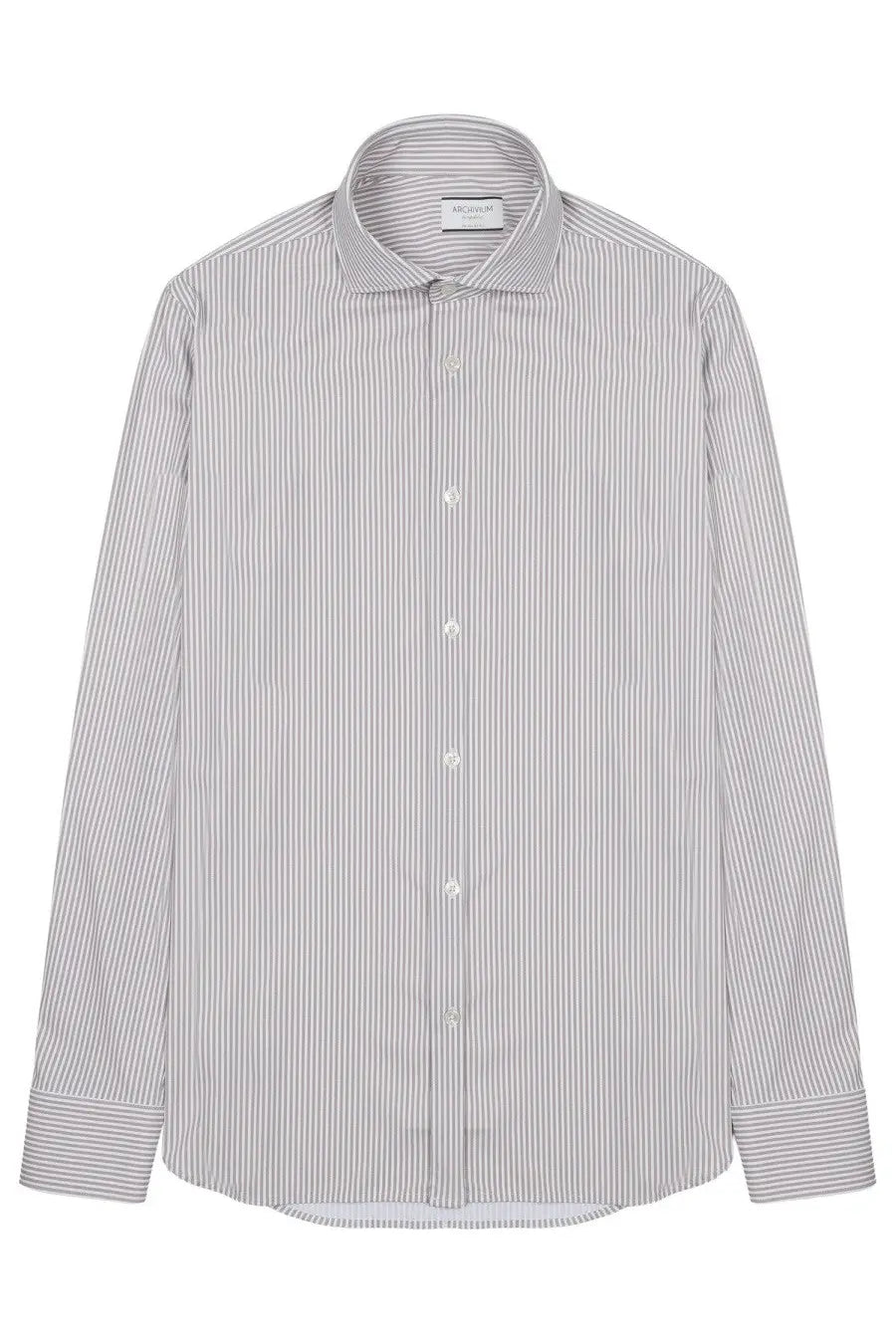 Archivium be updated men’s camicia crisp long-sleeved dress shirt in gray white vertical stripe technical fabric