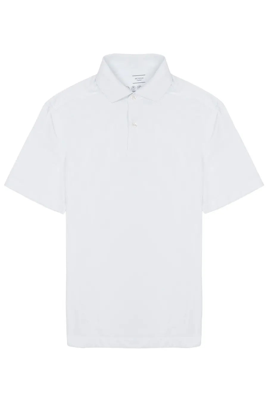 White short-sleeved polo shirt archivium be updated with classic collar and button placket for men