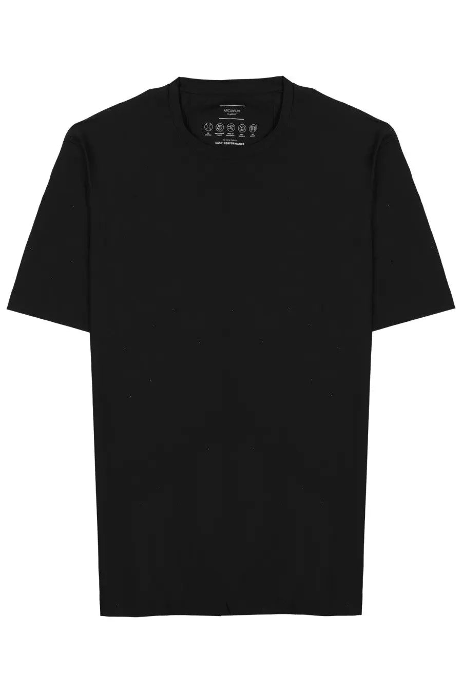 Archivium be updated men’s black short-sleeved crew neck t-shirt in tessuto tecnico with subtle white branding at neckline